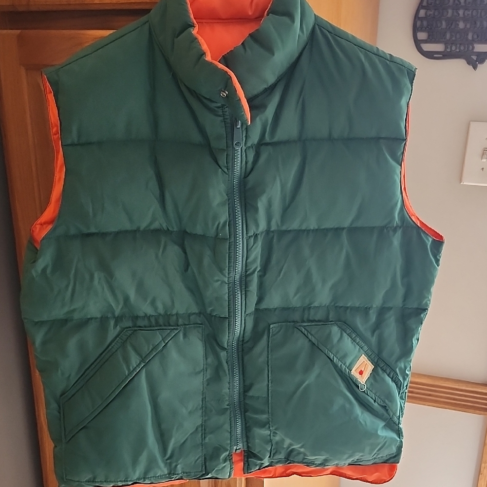 Vintage Academy Broadway Reversible Mens Down Filled Puffer Vest Green/Orange Lg